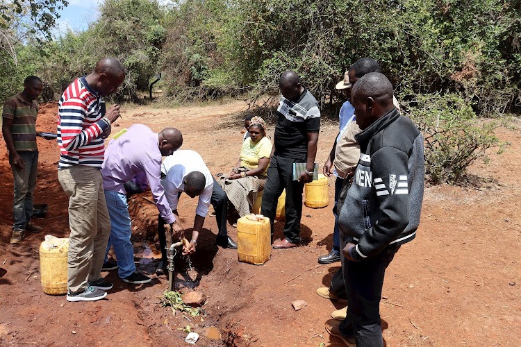 Narok Water and Sewerage Company Limited officials inspect a project in the county